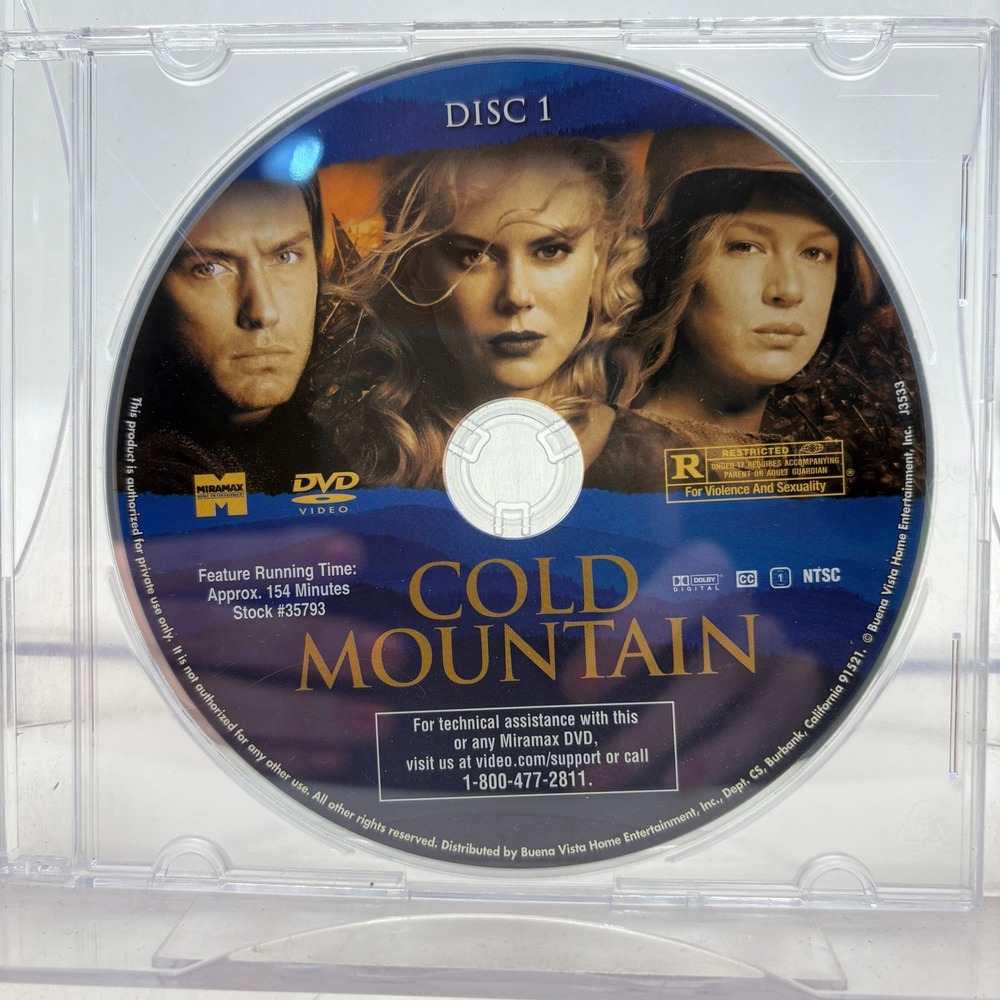 Cold Mountain DVD Disc 1 Miramax Nicole Kidman Jude Law Renee Zellweger 35793